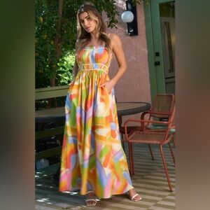 Colorful Abstract Watercolor Maxi Dress Size M